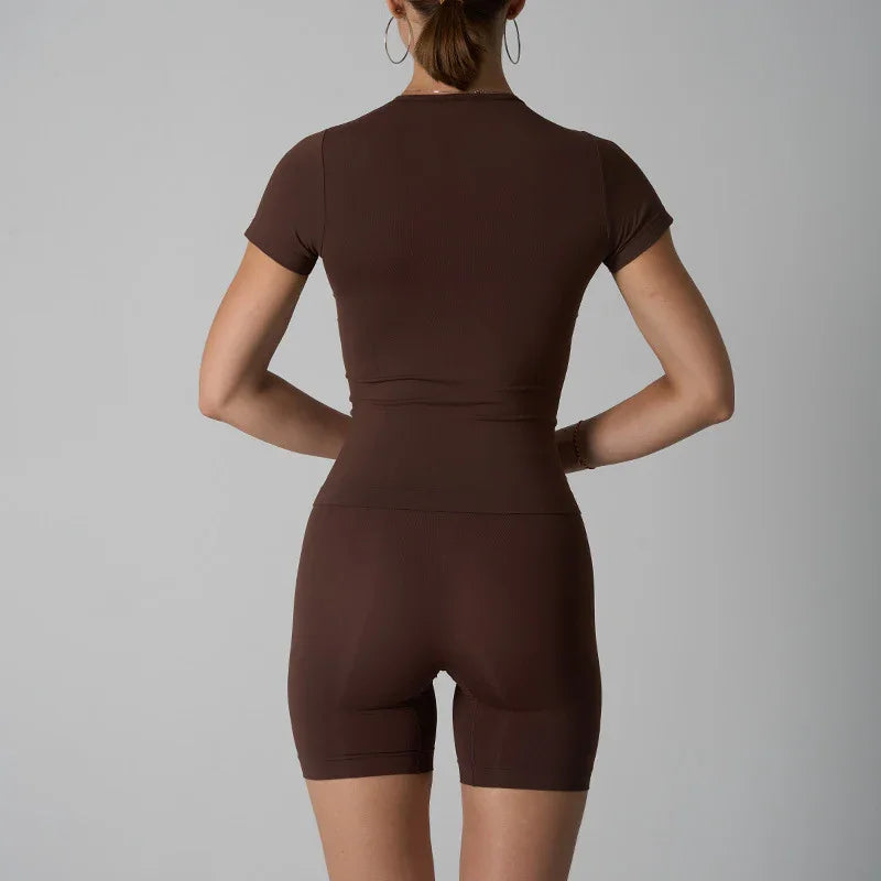 T-shirts Shorts Set Women's Seamless Short Sleeve Shorts Yoga Fitness Wear eprolo