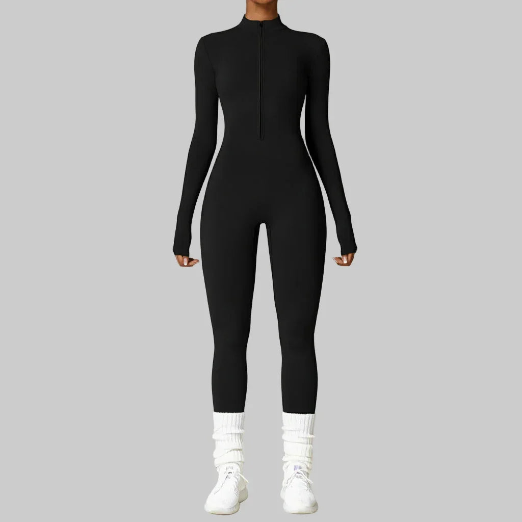 Zipper nude tight fitting velvet yoga jumpsuit, outdoor warm jumpsuit, running fitness suit eprolo