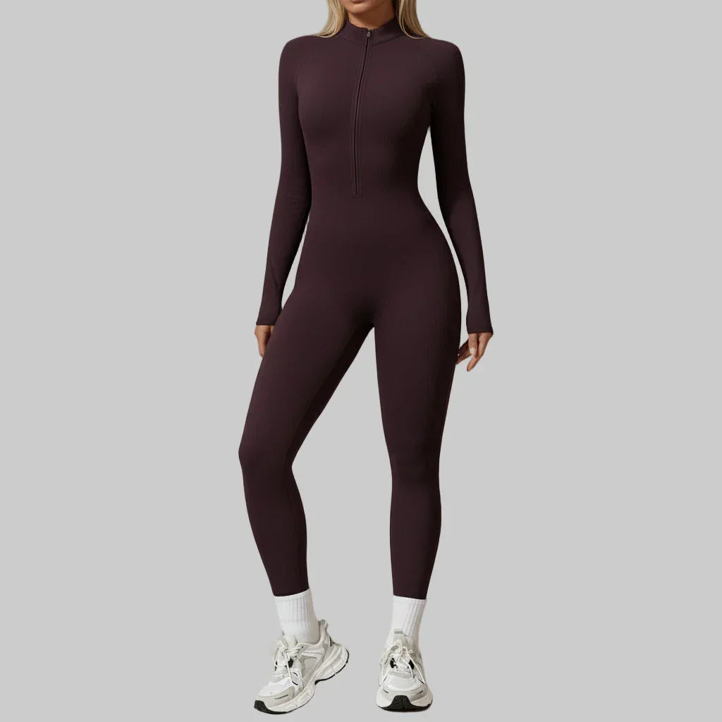Zipper nude tight fitting velvet yoga jumpsuit, outdoor warm jumpsuit, running fitness suit eprolo